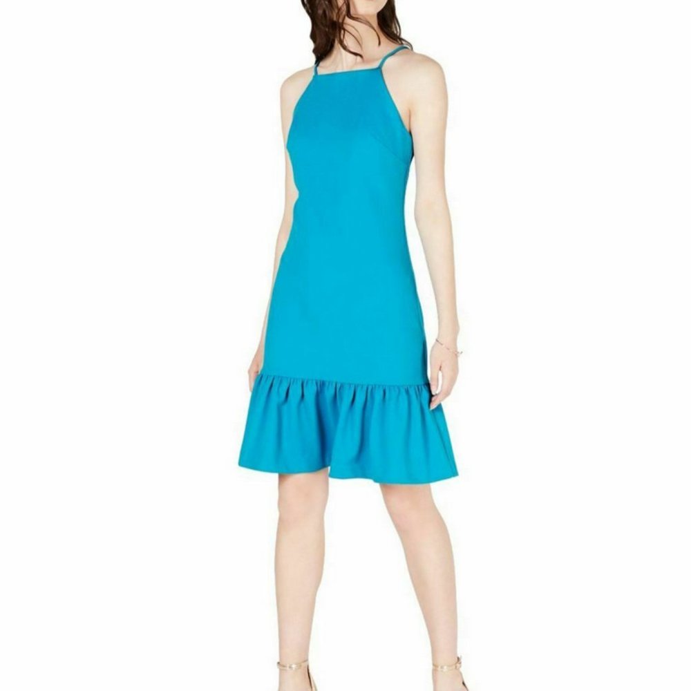 NEW TRINA TURK Teal Blue Size 2 Women Ruffled Drop-waist Textured A-Line Dress
